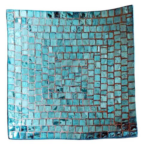 piatto decorativo quadrato in mosaico di vetro specchiato color turchese