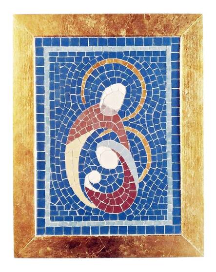Natività stilizzata in mosaico classico eseguito a rovescio su carta